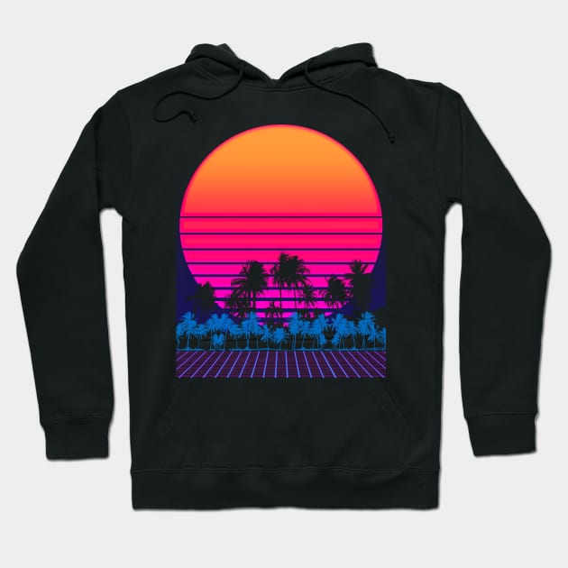 80s Vaporwave Palm Trees Sunset Hoodie by Radarek_Design